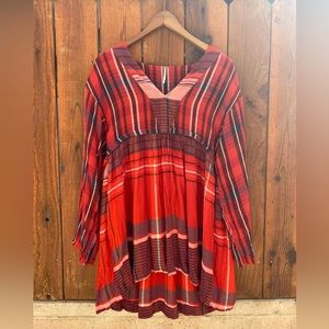 Free People Red Plaid Boho Prairie Dress